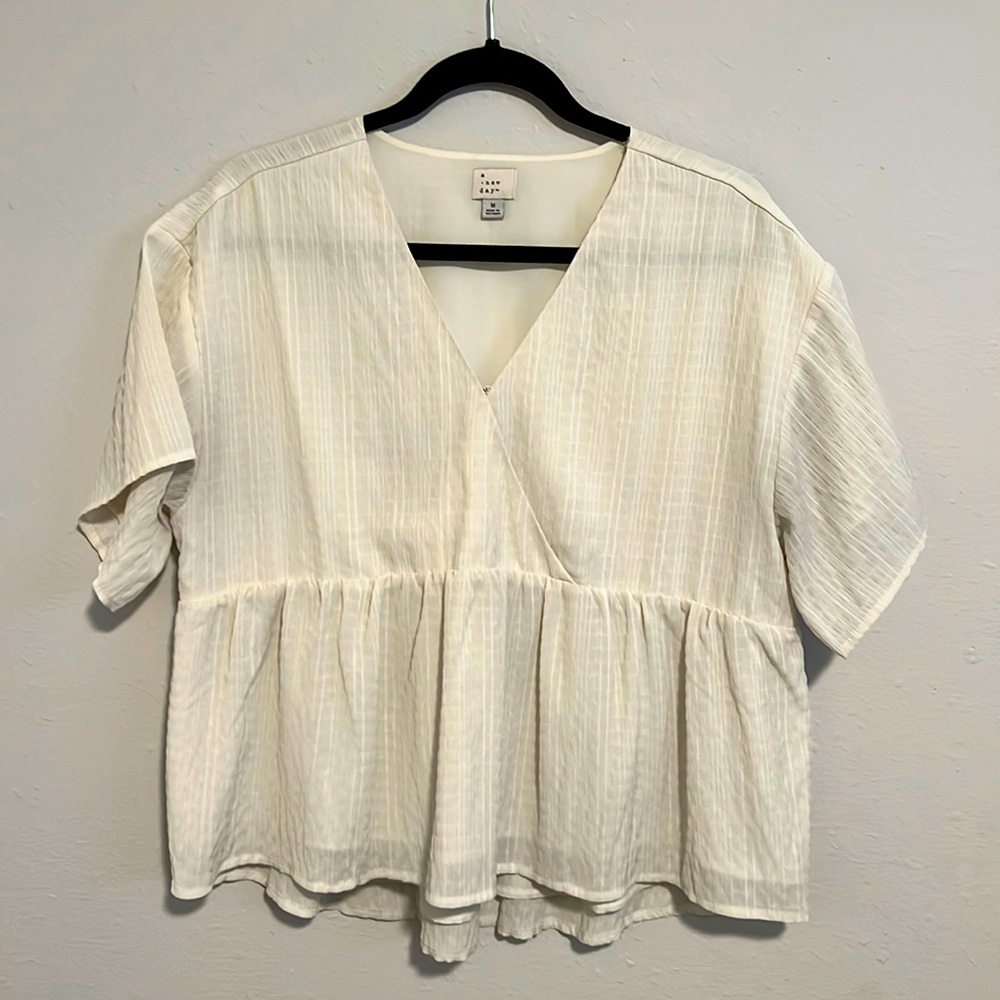 A New Day - Boxy Short Sleeve Blouse - Sour Cream